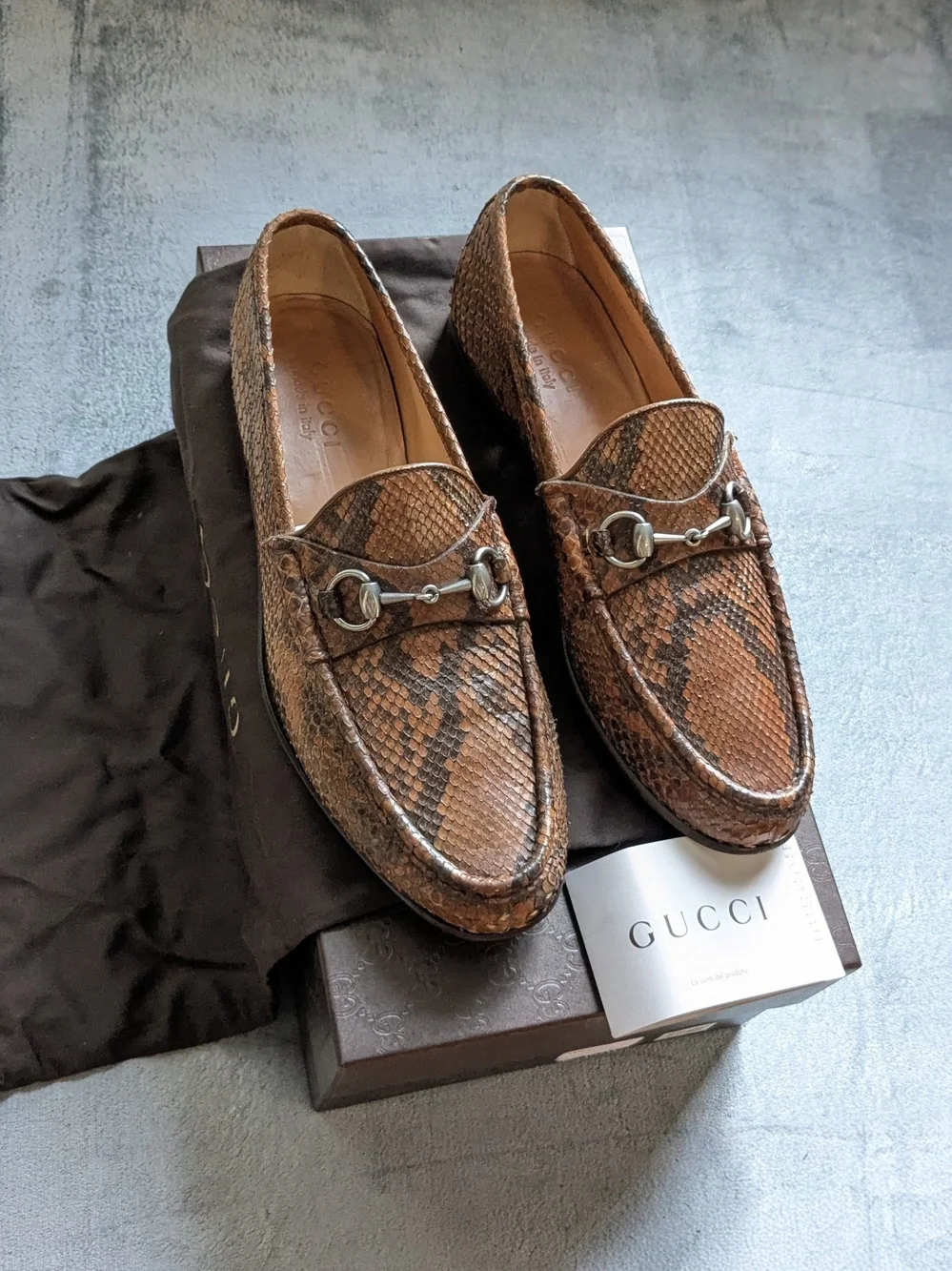 Gucci Men’s Brown Python Leather Horsebit Loafers US 9 Snakeskin Exotic